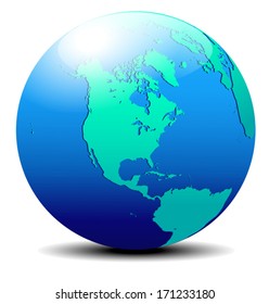 North AMERICA, Global World- Vector Map of the World Globe on a white background - The base map is from NASA and Hand Drawn using the pen tool for maximum detail 