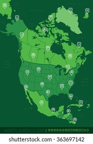 North America Green Map-Vector Illustration