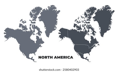 North America grey political map simple flat illustration set