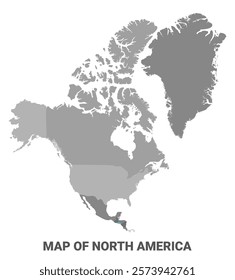 North America Greyscale political map simple flat illustration