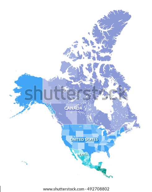 北米の高い詳細なベクター画像地図 カナダ 米国 メキシコの国境を持つ 取り外し可能なレイヤーで分割されたすべてのエレメント のベクター画像素材 ロイヤリティフリー