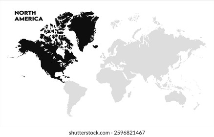 North America highlighted on world map-11, Map of North America, highlighted on the world map, North America on the world map, Satellite view, North America's location on the globe.