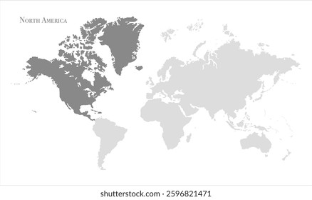 North America highlighted on world map-13, Map of North America, highlighted on the world map, North America on the world map, Satellite view, North America's location on the globe.