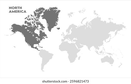 North America highlighted on world map-10, Map of North America, highlighted on the world map, North America on the world map, Satellite view, North America's location on the globe.