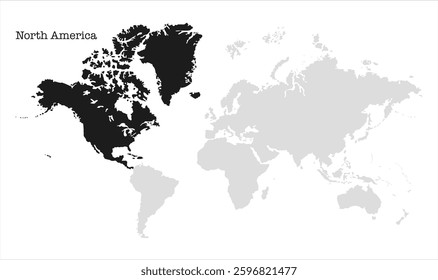 North America highlighted on world map-06, Map of North America, highlighted on the world map, North America on the world map, Satellite view, North America's location on the globe.