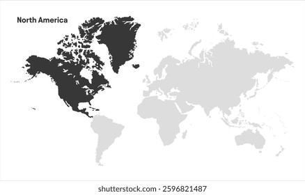 North America highlighted on world map-03, Map of North America, highlighted on the world map, North America on the world map, Satellite view, North America's location on the globe.