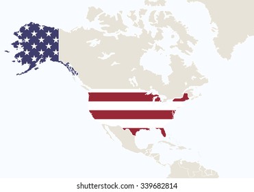 North America with highlighted USA map. Vector Illustration.
