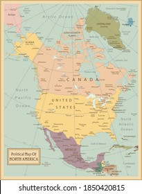 North America -highly detailed map.All elements are separated in editable layers clearly labeled. Vector