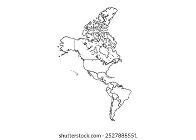 North America highly detailed map. Vector illustration with borders, cities.linear doodle illustration.
