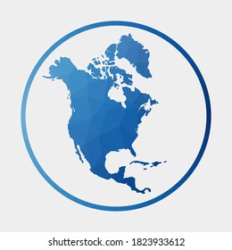 North America icon. Polygonal map of the continent in gradient ring. Round low poly North America sign. Vector illustration.