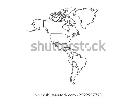 North America isolated map on white background. High detailed, with board. USA, Canada, Mexico, Cuba.line art vector illustration, line drawing map.