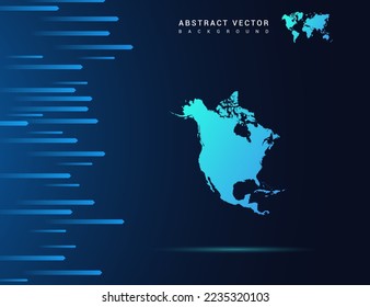 North America map with abstract blue background technology.