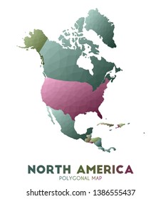North America Map. Actual low poly style continent map. Popular vector illustration.