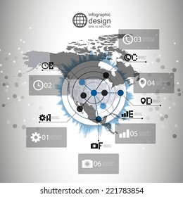 North america map background vector, infographic design illustration for communication.