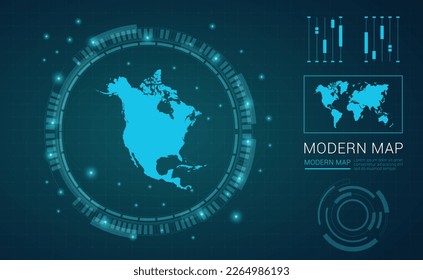 North America map of blue digital frame Futuristic Sci Fi Modern User vector HUD, GUI, UI interface.