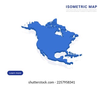 North America map blue isolated on white background with 3d isometric vector illustration.