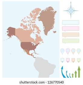 North America map with borders for countries.