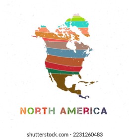 Diseño de mapas de América del Norte. Forma del continente con bellas olas geométricas y textura de grunge. Increíble ilustración vectorial.