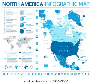 North America Map - Detailed Info Graphic Vector Illustration