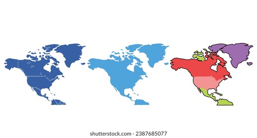North america map with different style isolated on a white background.  Vector illustration