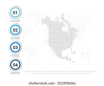 Mapa de puntos grises para presentación en Norteamérica. Concepto creativo para infografía.