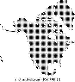 North America map dots vector outline illustration background. Dotted map of North America continent. Creative pixel art map with highly detailed border