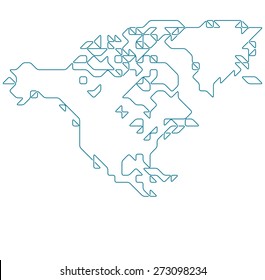 North America map drawn with thin line on a invisible grid of rounded squares and triangles