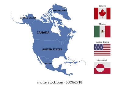 north america map and flags