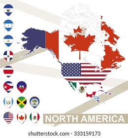 North America Map Flags North America Stock Vector (Royalty Free ...