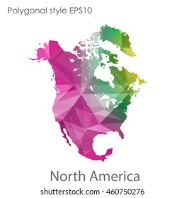 North America map in geometric polygonal style.Abstract gems triangle,modern design background.Vector Illustration EPS10.