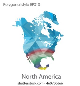 North America map in geometric polygonal style.Abstract gems triangle,modern design background.Vector Illustration EPS10.