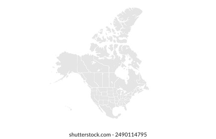 North America map Grayscale,isolated on white background for website layouts,background,education, precise,customizable,Travel worldwide,map silhouette backdrop,earth geography, political,reports.