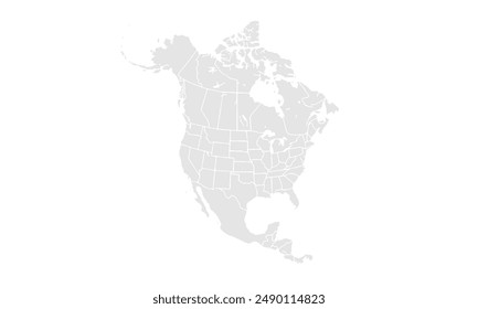 North America map Grayscale,isolated on white background for website layouts,background,education, precise,customizable,Travel worldwide,map silhouette backdrop,earth geography, political,reports.