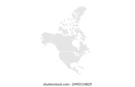 North America map Grayscale,isolated on white background for website layouts,background,education, precise,customizable,Travel worldwide,map silhouette backdrop,earth geography, political,reports.