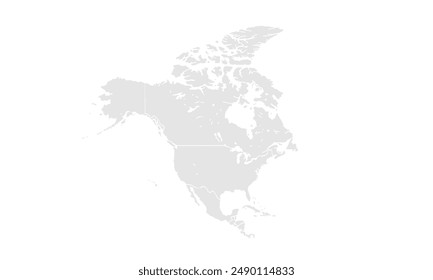 North America map Grayscale,isolated on white background for website layouts,background,education, precise,customizable,Travel worldwide,map silhouette backdrop,earth geography, political,reports.