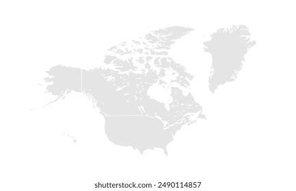 North America map Grayscale,isolated on white background for website layouts,background,education, precise,customizable,Travel worldwide,map silhouette backdrop,earth geography, political,reports.