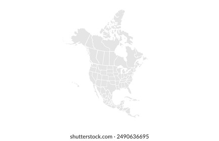 North America map Grayscale,isolated on white background for website layouts,background,education, precise,customizable,Travel worldwide,map silhouette backdrop,earth geography, political,reports.