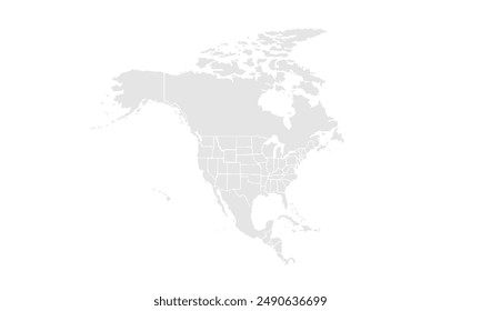 North America map Grayscale,isolated on white background for website layouts,background,education, precise,customizable,Travel worldwide,map silhouette backdrop,earth geography, political,reports.