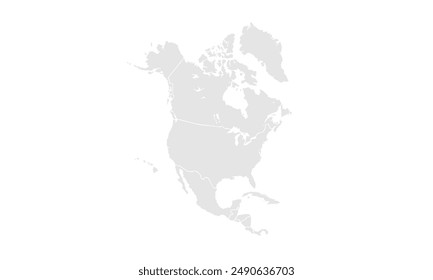 North America map Grayscale,isolated on white background for website layouts,background,education, precise,customizable,Travel worldwide,map silhouette backdrop,earth geography, political,reports.