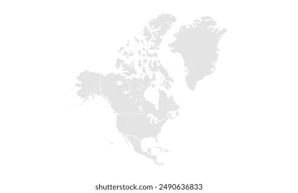 North America map Grayscale,isolated on white background for website layouts,background,education, precise,customizable,Travel worldwide,map silhouette backdrop,earth geography, political,reports.