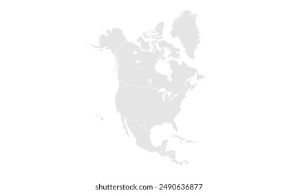 North America map Grayscale,isolated on white background for website layouts,background,education, precise,customizable,Travel worldwide,map silhouette backdrop,earth geography, political,reports.