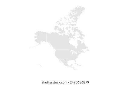 North America map Grayscale,isolated on white background for website layouts,background,education, precise,customizable,Travel worldwide,map silhouette backdrop,earth geography, political,reports.