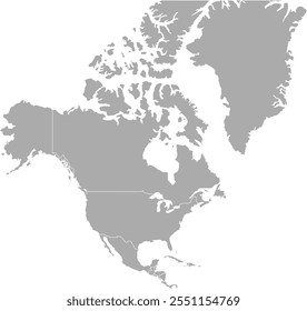 North America MAP in Grey, Country Border, North America Map, Border line of North America, Geographic Map