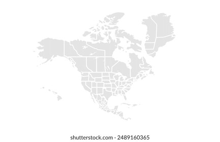 North America map illustration,isolated on white background.for website layouts, background, education, precise, customizable, Travel worldwide, map silhouette backdrop, earth geography, political.