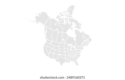 North America map illustration,isolated on white background.for website layouts, background, education, precise, customizable, Travel worldwide, map silhouette backdrop, earth geography, political.