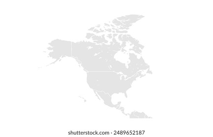 North America map illustration,isolated on white background for website layouts,background,education, precise,customizable,Travel worldwide,map silhouette backdrop,earth geography, political,reports.