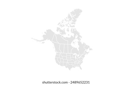 North America map illustration,isolated on white background for website layouts,background,education, precise,customizable,Travel worldwide,map silhouette backdrop,earth geography, political,reports.