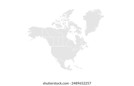 North America map illustration,isolated on white background for website layouts,background,education, precise,customizable,Travel worldwide,map silhouette backdrop,earth geography, political,reports.