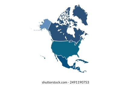 North America map with individual colors,isolated on white background for website layouts,background,education, precise,customizable,Travel worldwide,map silhouette backdrop,earth geography, political