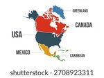 North America map. North America infographic map with countries names. Vector illustration